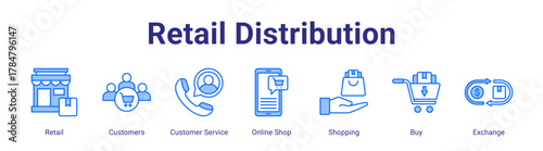 Retail Distribution web icon vector illustration concept with icon of Retail,Customers,Customer Service,Online Shop,Shopping,Buy,Exchange
