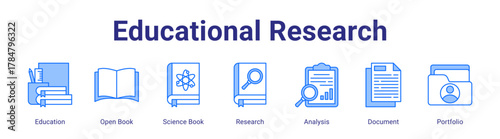 Educational Research web icon vector illustration concept with icon of Education,Open Book,Science Book,Research,Analysis,Document,Portfolio