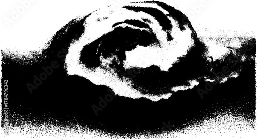 Stylized wave illustration with bold black and white pattern. Vector graphic showcasing movement and texture in a dynamic nature concept.