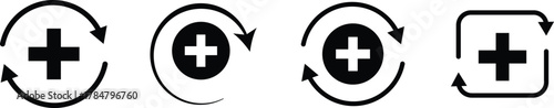 Health recovery icon set. Medical plus signs with upward arrow sign. Medical and Healthcare Symbols. refresh symbol

