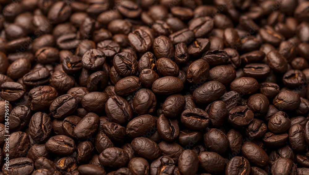Fototapeta premium Dark, Roasted Aroma. An Abstract Composition of Coffee Beans, CloseUp Textures.