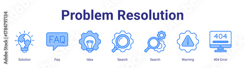 Problem Resolution web icon vector illustration concept with icon of Solution,Faq,Idea,Search,Search,Warning,404 Error
