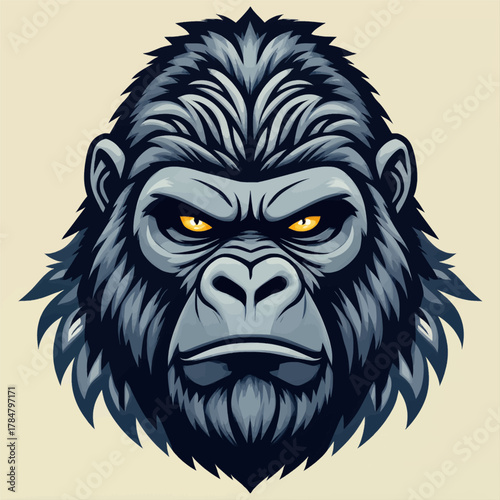 Fierce Gorilla Head with Glowing Eyes Illustration
