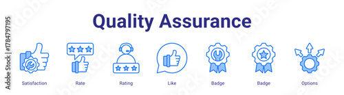 Quality Assurance web icon vector illustration concept with icon of Satisfaction,Rate,Rating,Like,Badge,Badge,Options