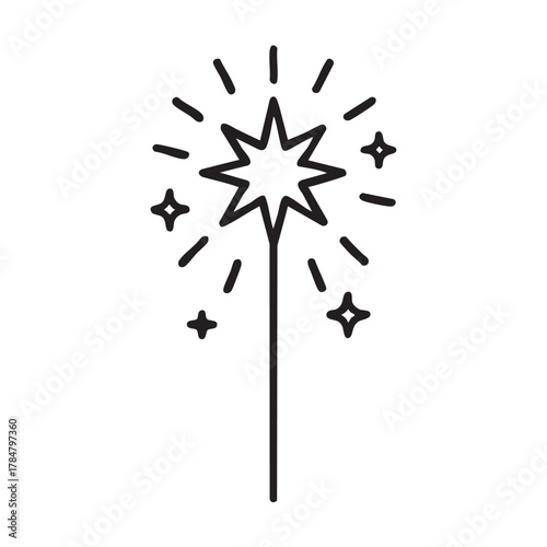 a simple line drawing of a sparkler with bright starburst sparks around it high quality professional