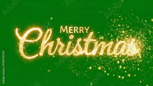 Merry Christmas Text Revealed by Sparkling Gold Glitter Trail on Green Screen