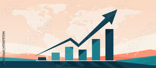 Global Business Growth Trend Chart Illustration
