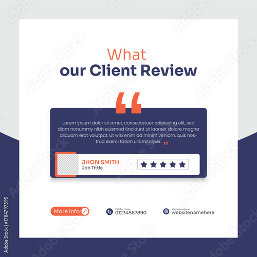 client feedback square template with customer rating and review layout