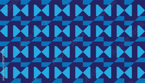 Seamless geometric pattern with symmetrical triangle shapes in contrasting blue shades. The rhythmic and harmonious layout makes it ideal for wallpapers, textile prints, website layouts, or promotion