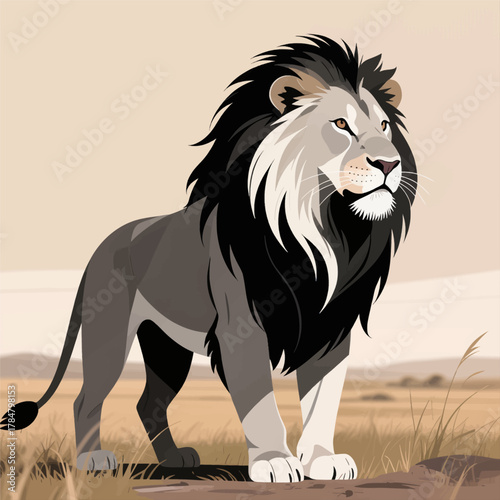Majestic Lion Standing in Savanna Grasslands