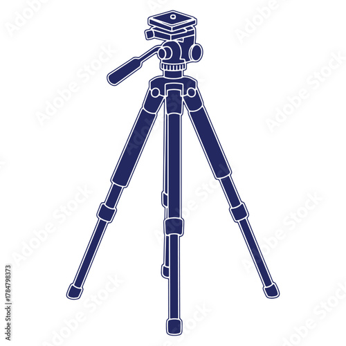 Detailed illustration of a photography tripod with adjustable legs and head perfect for studio or outdoor use