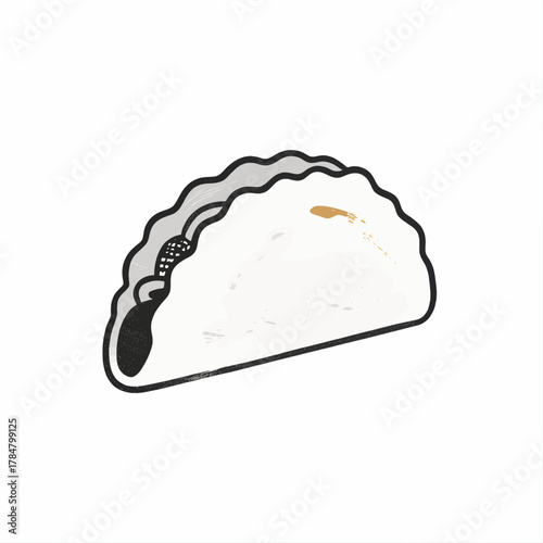 Minimalist taco illustration with textured shell and subtle seasoning accents