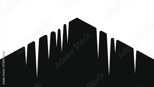 Black Silhouette Vector of Icicles Hanging from Roof Edge in Winter, Snowy Cold Season Design Element, Dripping Frozen Ice Formation Isolated on White Background for Seasonal Illustrations