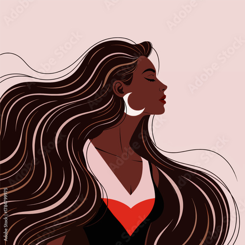 Serene Woman with Flowing Hair in Soft Pink Palette