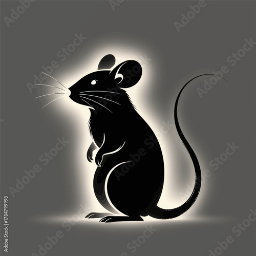 Silhouette Of A Mouse With Glowing Outline And Whiskers