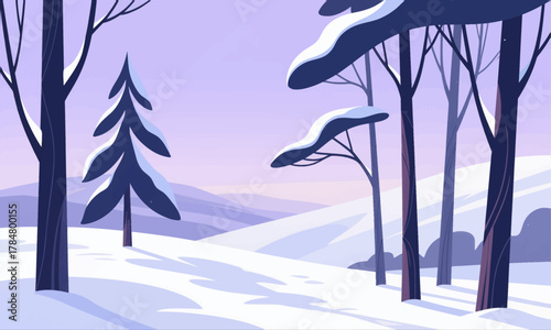 Snow Laden Trees in Serene Winter Forestscape