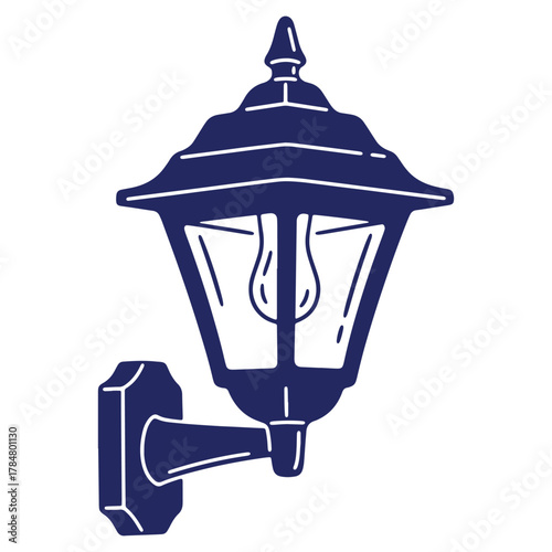 Elegant Outdoor Wall Lamp Illustration in Navy Blue on White Background a Decorative Lighting Fixture