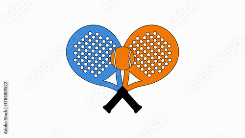 Paddle tennis equipment illustration with blue and orange rackets on a white background representing sports and leisure activity