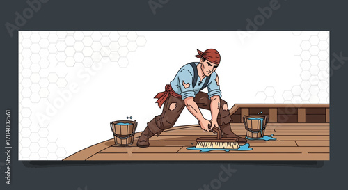 Pirate Scrubber: A Seafaring Illustration of Ship Maintenance and Nautical Life