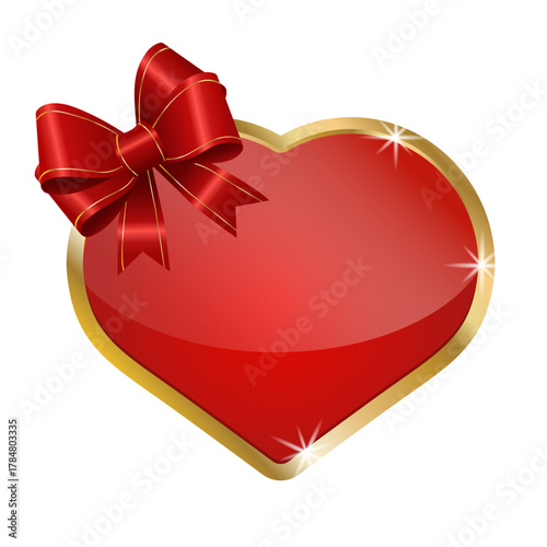 Elegant red heart with golden trim and bow: symbol of love and romance.