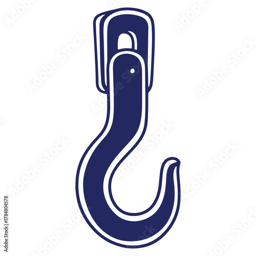 Illustration of a sturdy metal lifting hook designed for heavy duty applications and industrial work vector graphic isolated