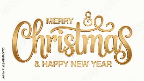 Shiny merry christmas and happy new year golden text isolated on white background