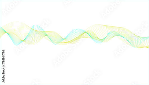 Vibrant, translucent sound wave illustration on white. Digital, smooth ripple or frequency pattern background.