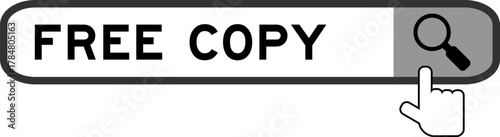 Search banner in word free copy with hand over magnifier icon on white background