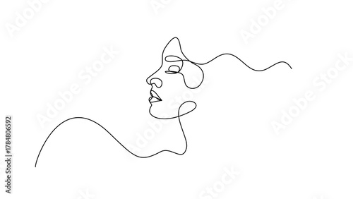 Minimalist One-Line Face Drawing – Elegant Profile with Flowing Hair