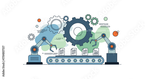 Streamlined document processing with robotic arms and conveyor belt, showcasing automation and efficient workflow for modern business solutions