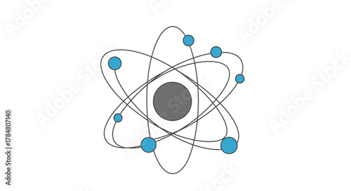 Explore the atom's structure with this dynamic scientific illustration, perfect for educational materials and modern technology themes, captivating minds