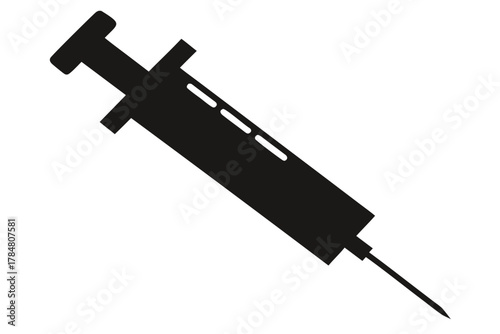 Syringe injection icon silhouette art, medical syringe black symbol