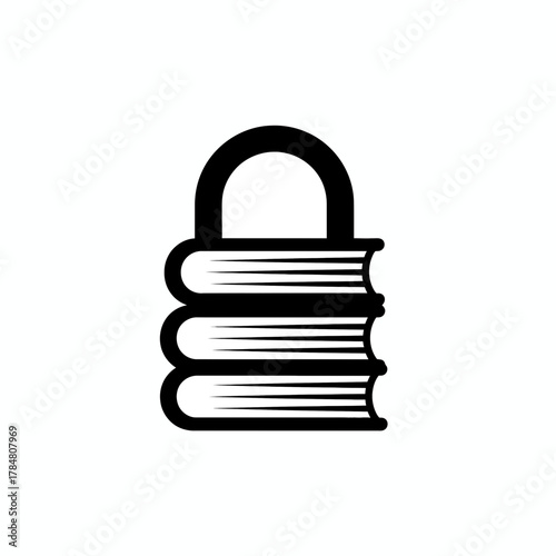 Illustration of a black padlock placed on top of a stack of three books in a simple graphic style