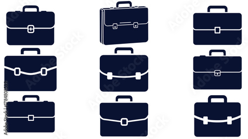 Stencil Briefcase Symbol Set — Black Solid Briefcase Icons for Business, Office & Corporate Branding