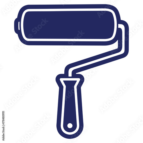 Paint Roller Icon in Blue Color Depicting Home Improvement Tool and Painting Equipment for Artistic or Construction Purposes