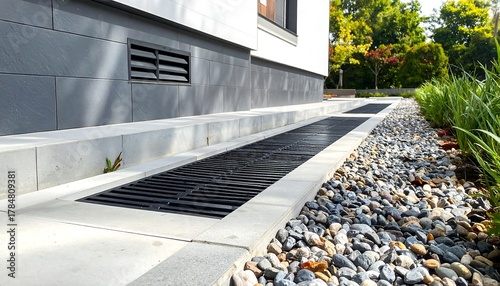 Exterior Home Drainage System with Gravel.