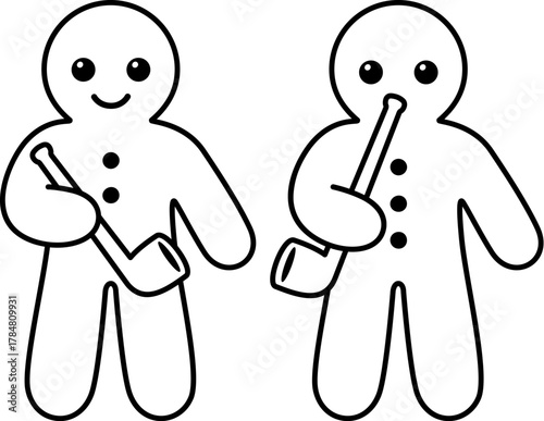 Stutenkerl or Weckmann, sweet man  pastry with pipe. St Nicholas or St Martins Day in Germany. Cartoon drawing, isolated line art vector illustration.