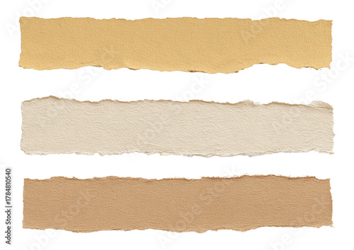 Neutral torn paper strips set with realistic edges and texture for collage, typography, scrapbook, or design overlay projects