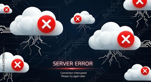 Server Error Cloud, Network Failure, System Down, Connection Interrupted