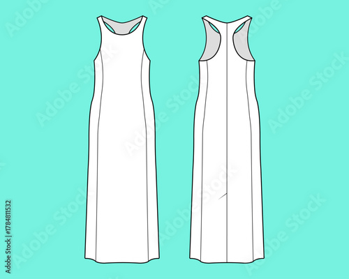 Women's Sleek Racerback Column Maxi Dress Fashion Flat Sketch