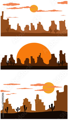 Sunset, desert, dry, hot air, mountains, cactus, transparent background