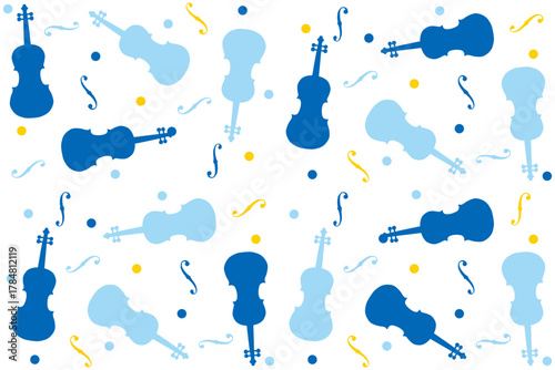 Beautiful violin seamless pattern.Viola,cello drawing music concept simple texture background.design for holiday,festival, textile graphics, prints.Vector illustration.Classical musical instrument.
