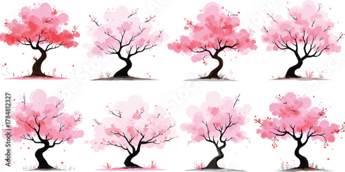 Cherry Blossom Trees Watercolor Pattern Seamless Repeating Design Element