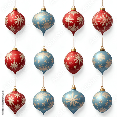 Luxury Red and Blue Intricate Holiday Ornaments Collection