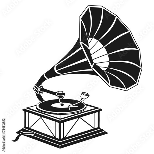 Vintage gramophone with horn and record player