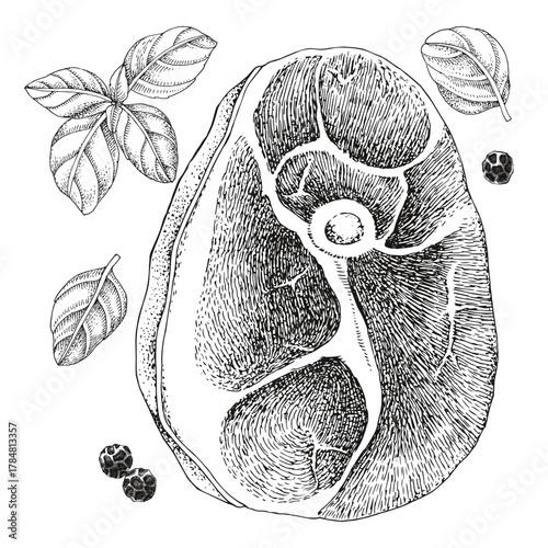 Slice of raw pork knuckle vector