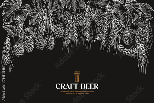 Wheat and hop branches background for brewery