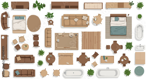 interior design furniture layout a birds-eye view illustrating room arrangements showcasing space planning and furniture placement options for architects