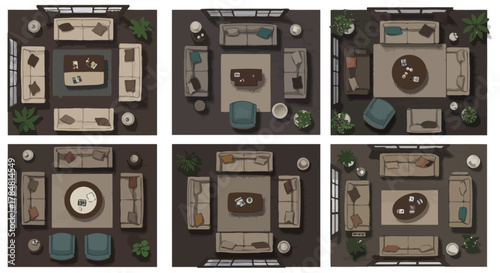 living room layout design showcasing furniture arrangement ideas for modern home decor and interior planning ideal for architectural design and visualization.