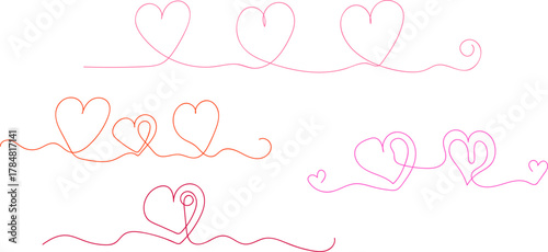 hearts with a one line draw, a set of elements